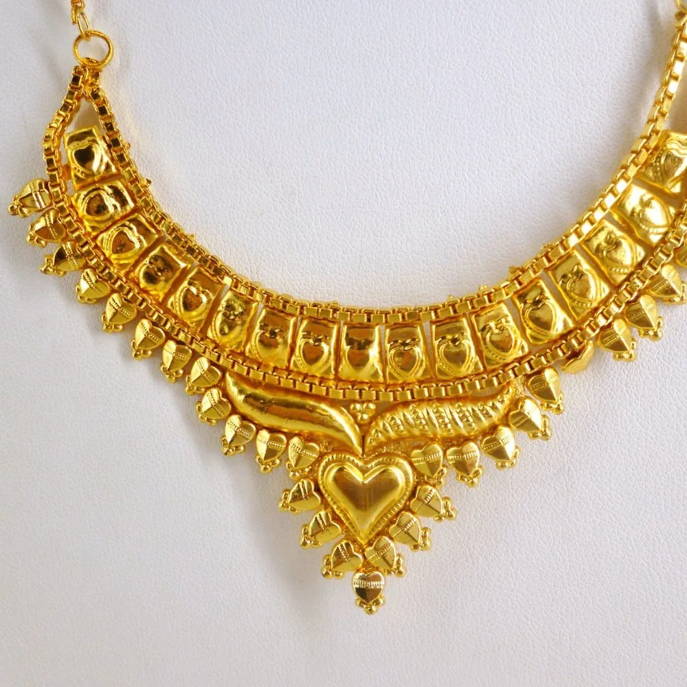 Bib Necklace India Design Gold Plate Filigree Heart 14"-18" Perfect NWOT M557 - Picture 3 of 4